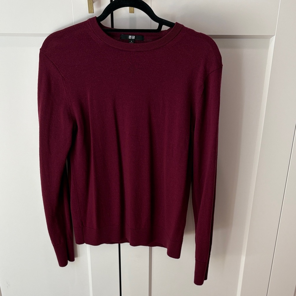 Uniqlo Women Maroon Washable Wool Crewneck Sweater